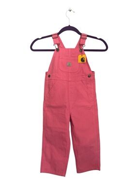NWT Carhartt Girl’s Loose Fit Canvas Bib Overall Pink Lemonade Size 3T